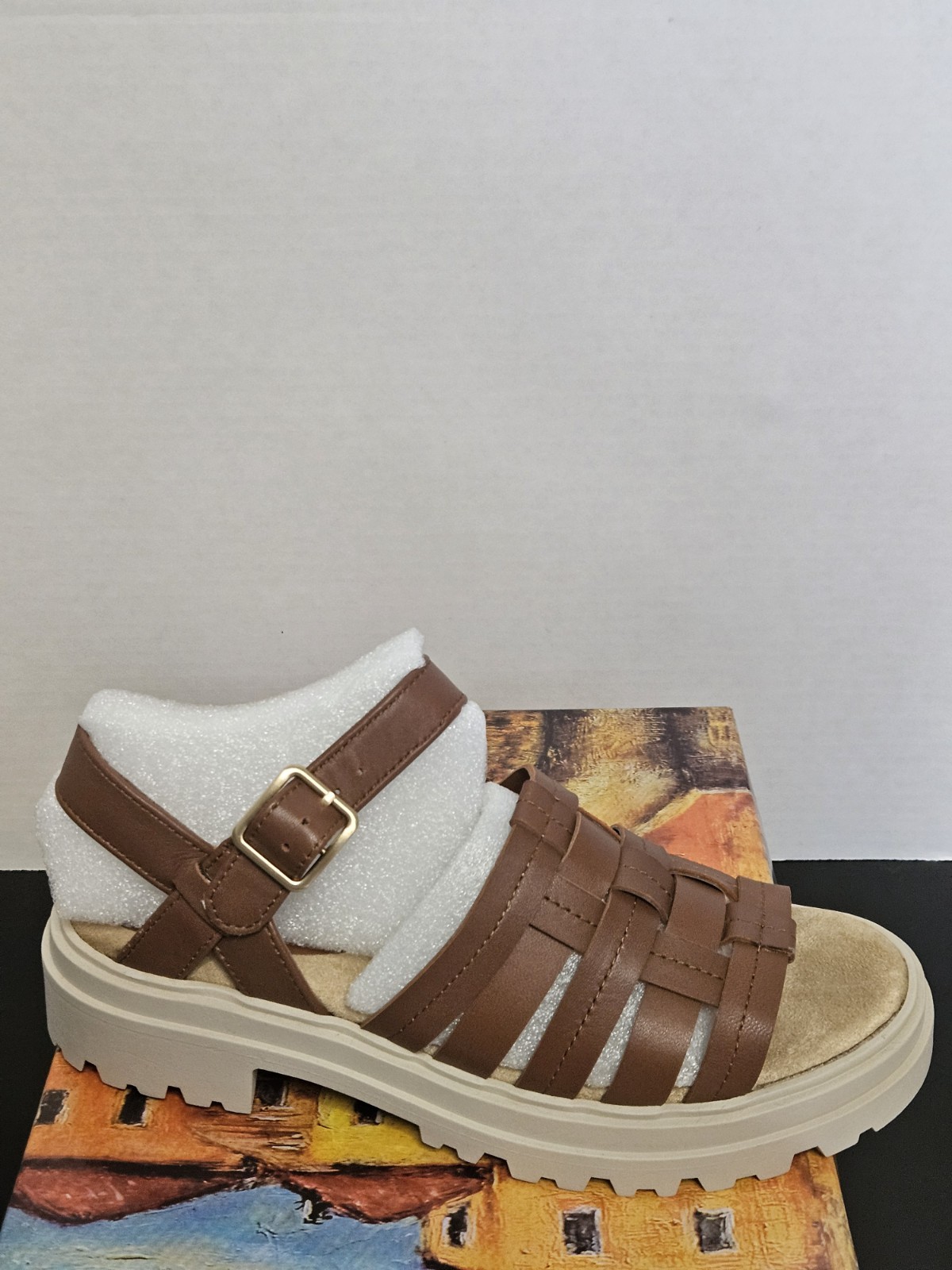 Sz 6.5 – Bella Vita Women’s Loni Flat Sandal, Dark Tan Leather NIB