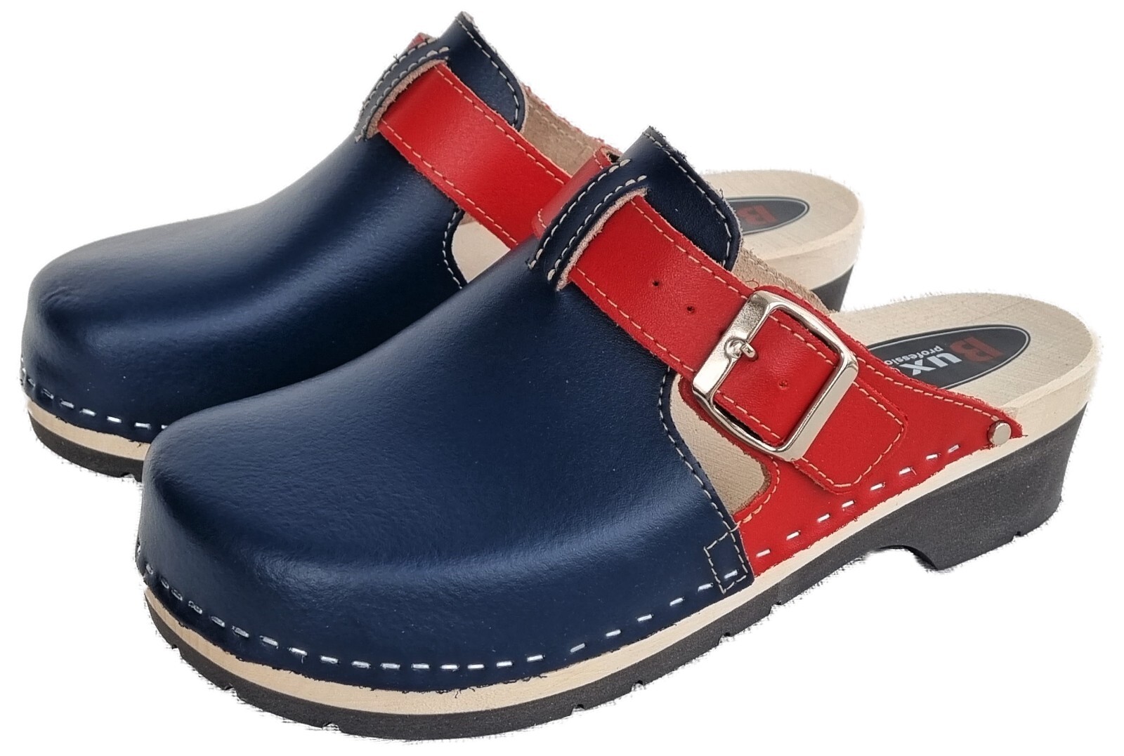 Wooden clogs mules size 38 **blue-red** real leather