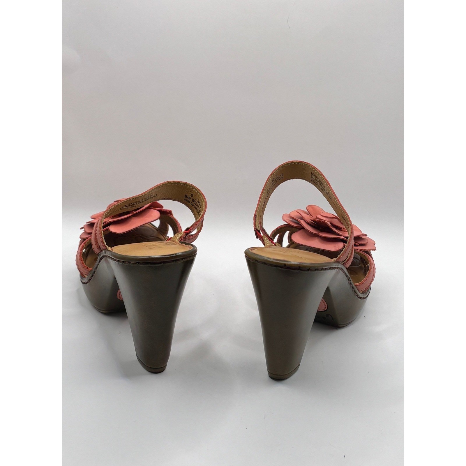 Born Platform Sandals Pink Excellent Leather Floral Block Heel Slides W52185