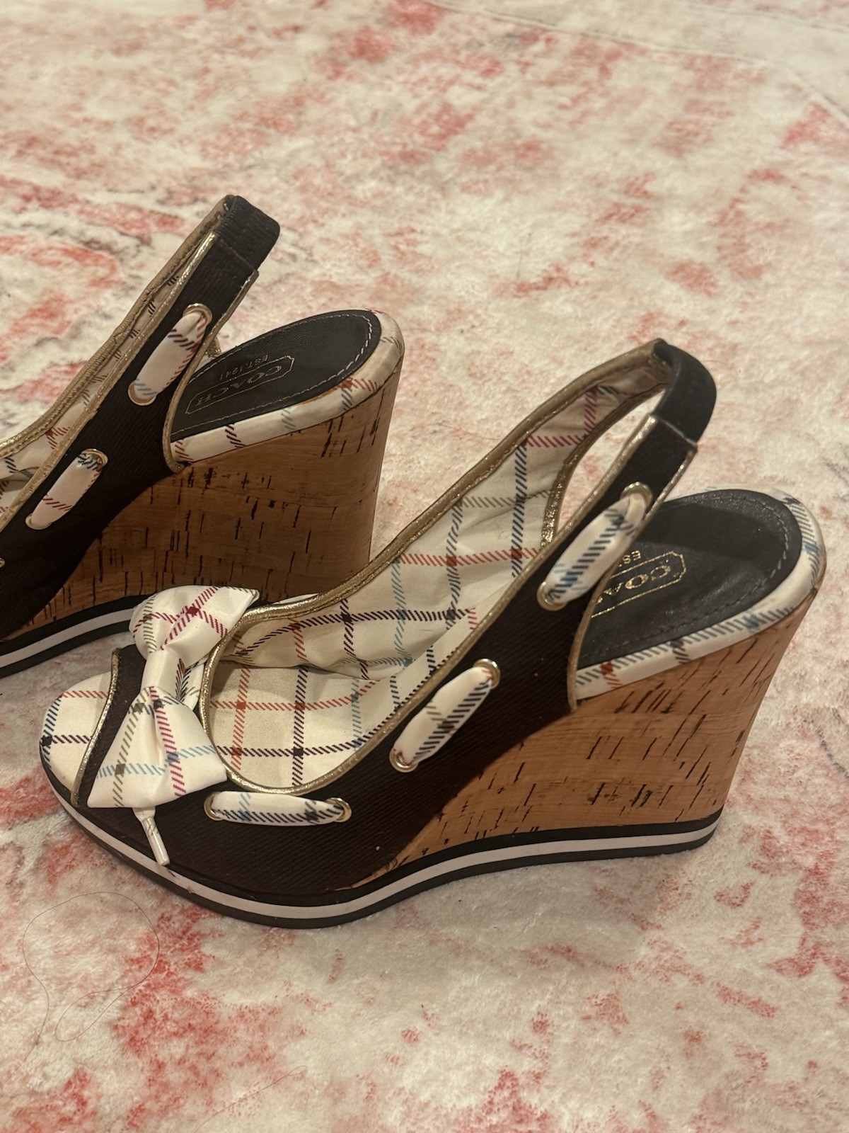 #Vintage Coach Plaid Slingback Wedge Sandals w/ Bow 🎀 US 6