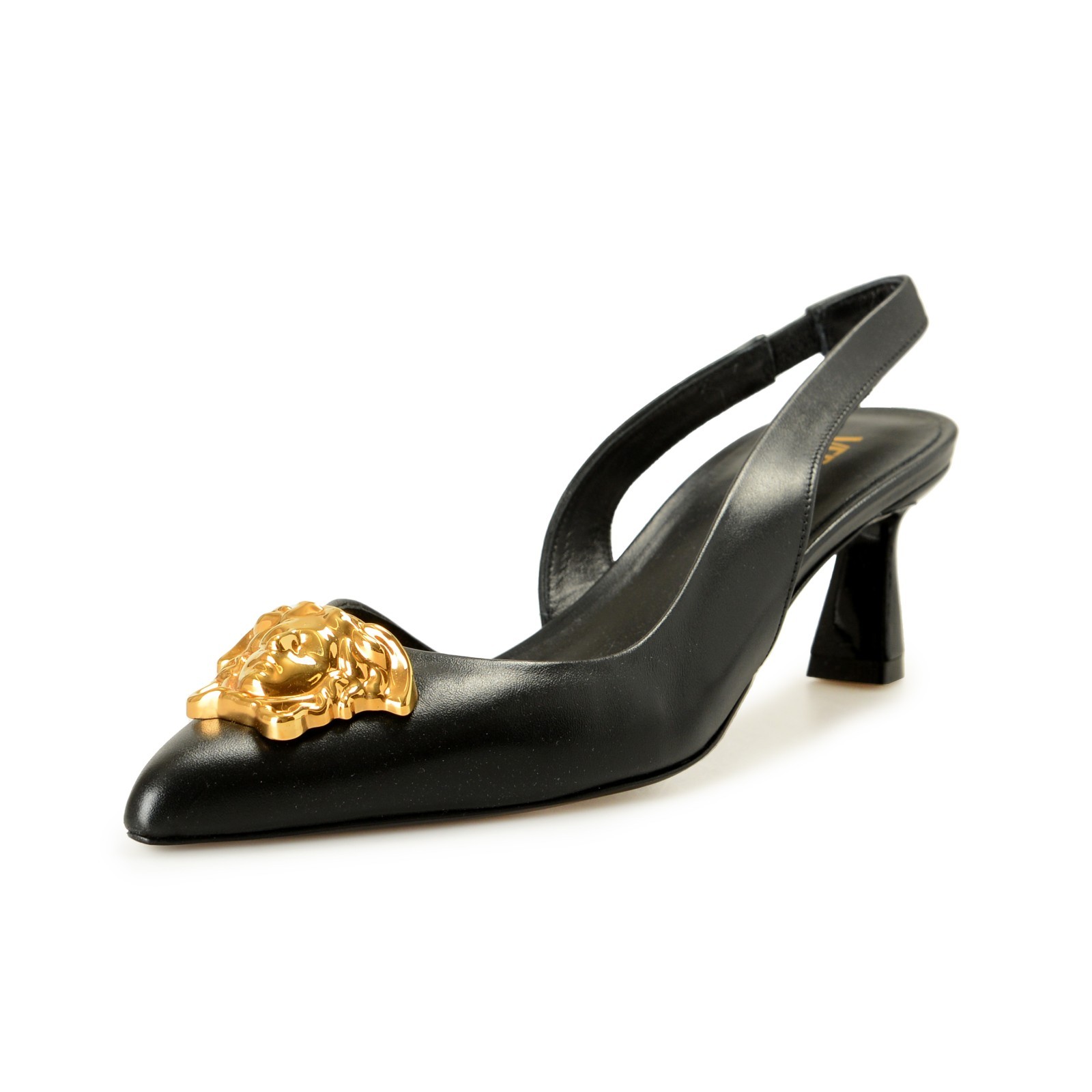 Versace Women’s Black 100% Leather Gold Medusa Pump Shoes US 6 IT 36