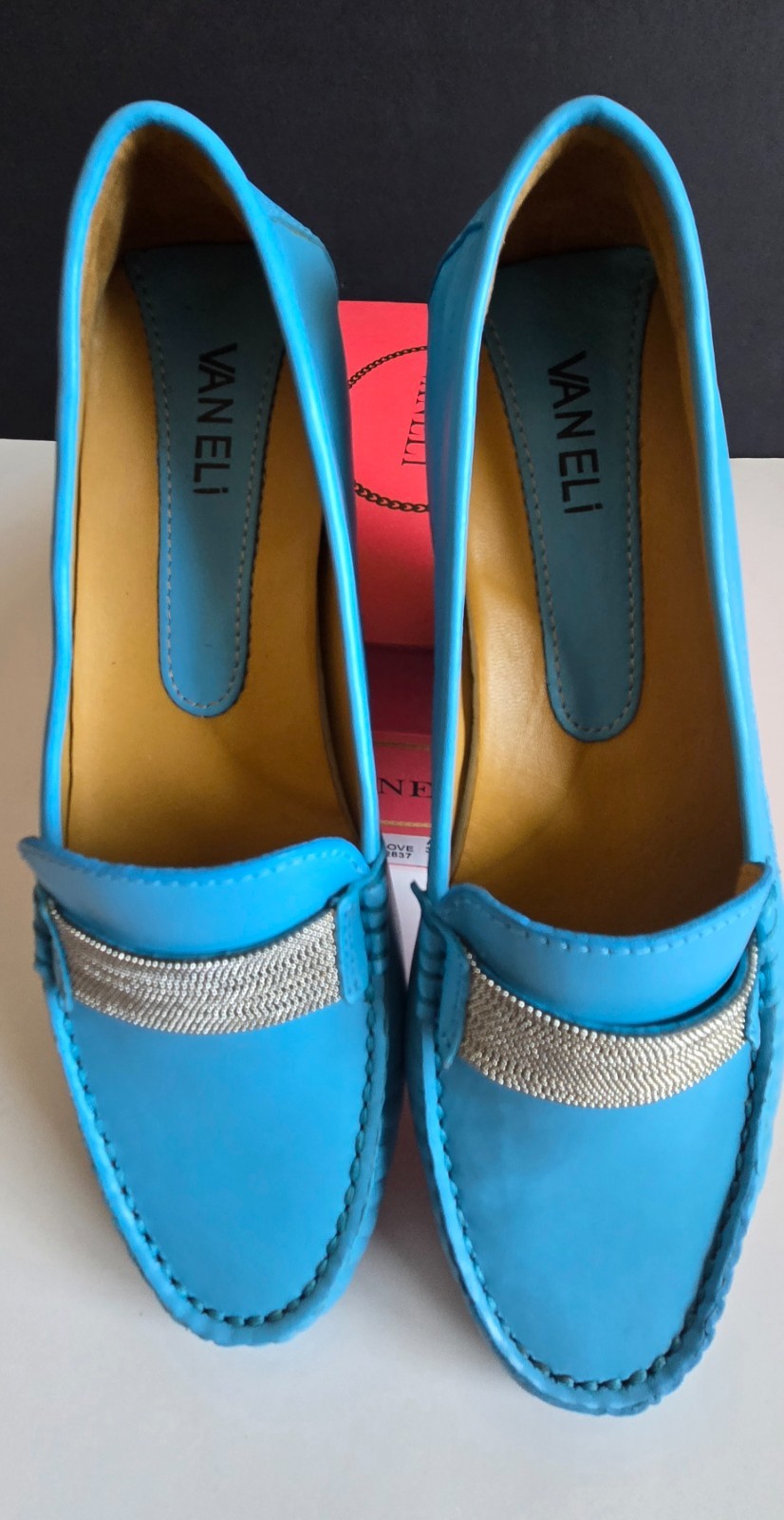 Women’s Vaneli Arles Glove Chain Loafer Shoes, Turquoise, Size 7.5 M