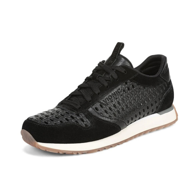 VIONIC Women’s Monarch Woven Sneaker – Black Leather, Medium (NEW)