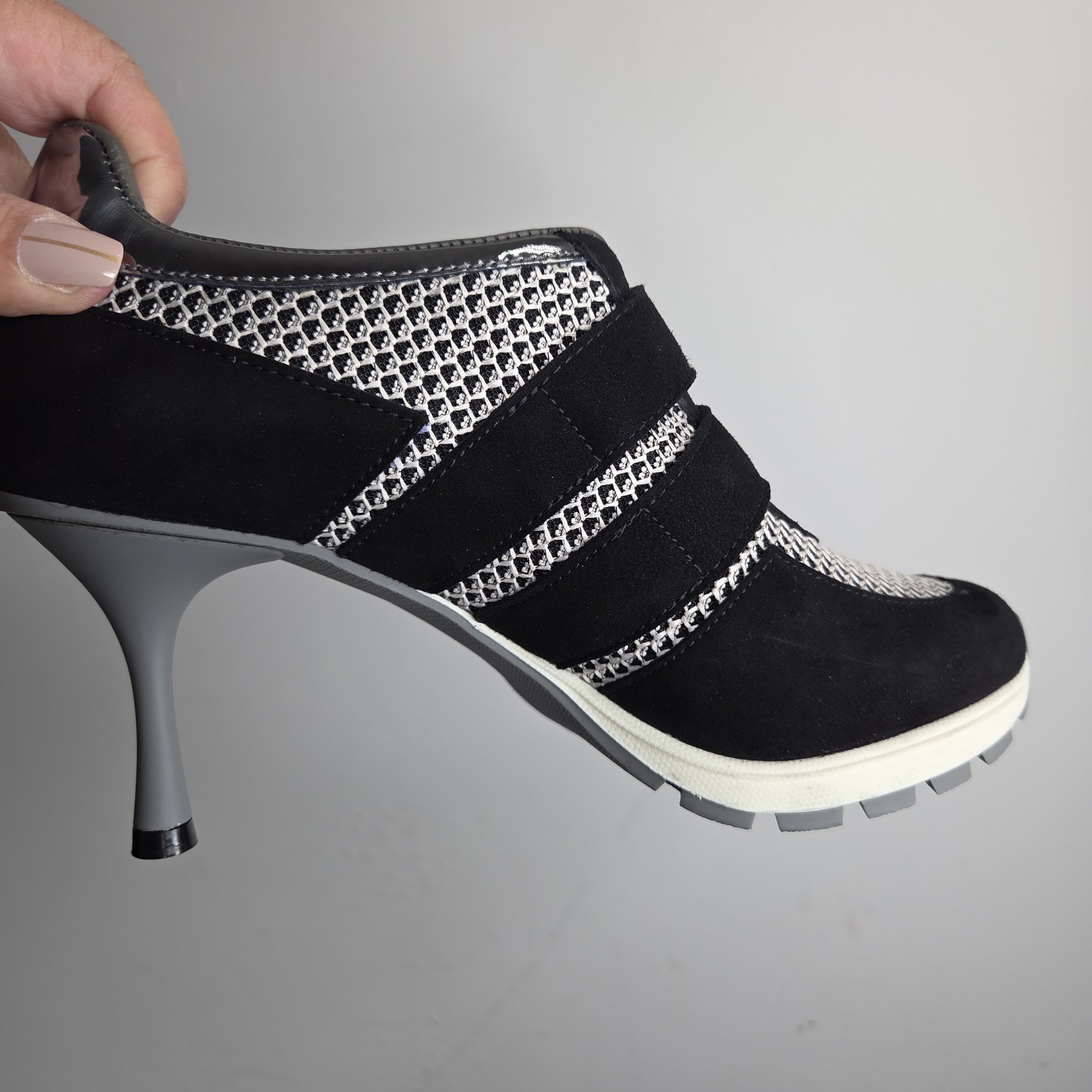 Sneex Sarah Blakely The Blake Hy-Heels 9 Black Silver Stiletto Made Spain