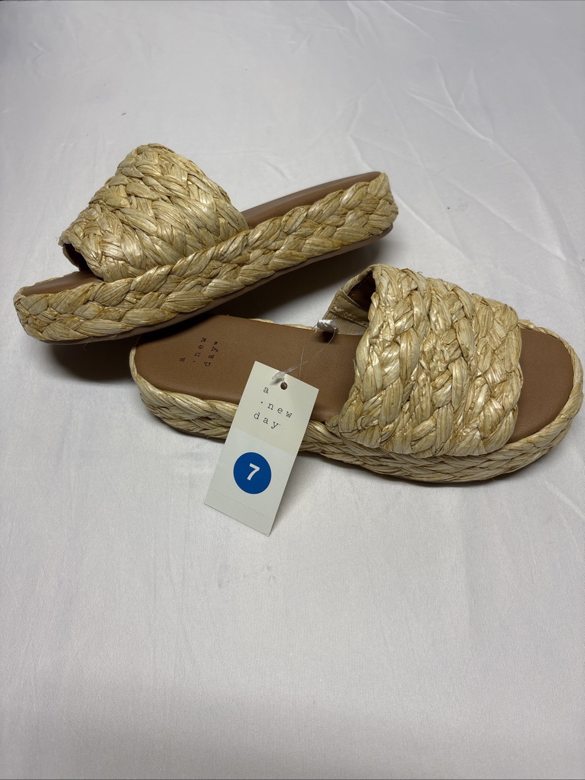 NWT A New Day Casey Braided Raffia Slide Sandals Beige Size 7