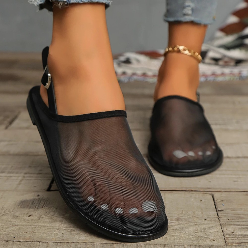 Casual Womens Mesh Mules with Closed Toe and Flat Bottom for Daily Wear
