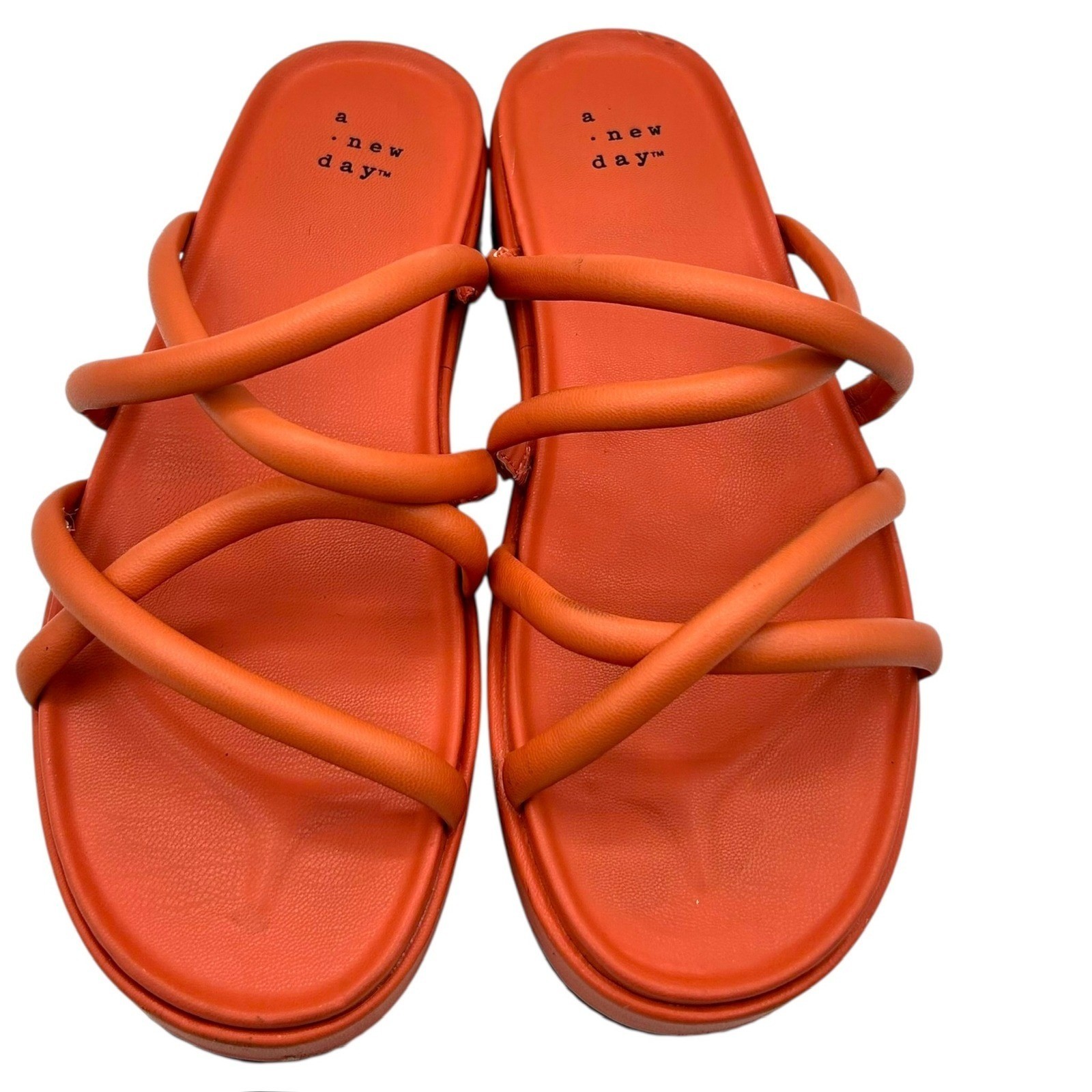 A New Day Women Orange Apricot Platform Slide Sandals Padded Straps Size 6