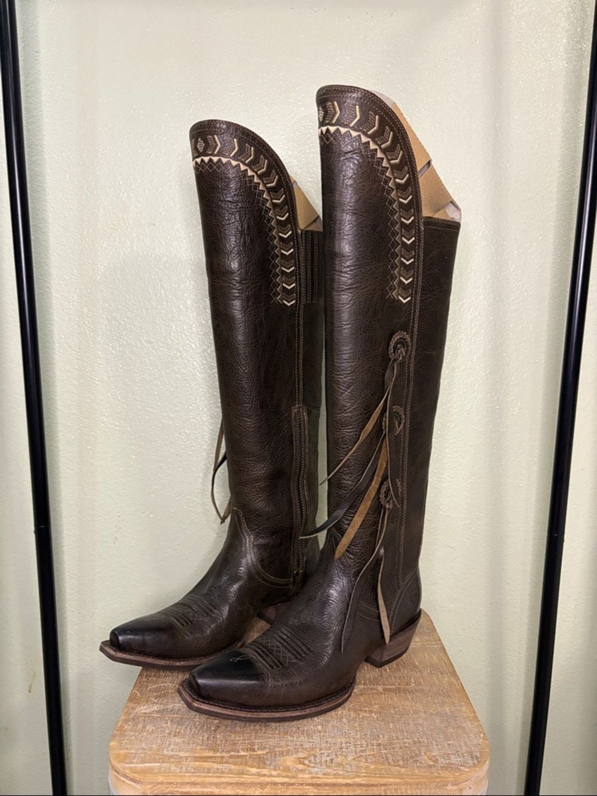 Ariat Tallulah Leather Tall Western Boots – Dark Brown Tassel Detail – Size 6