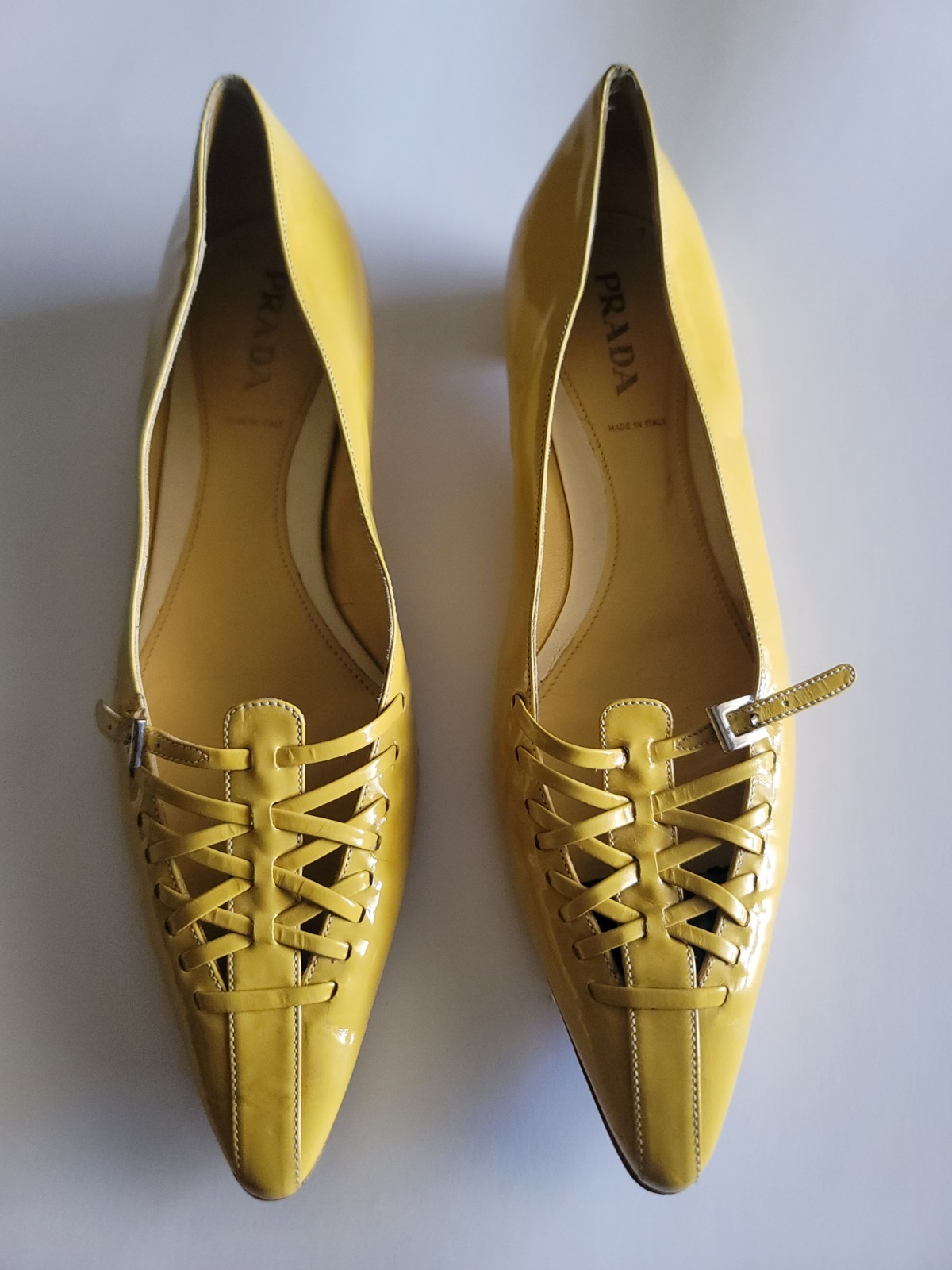 PRADA Yellow Patent Leather Pointed Toe Flats Women’s EU 40