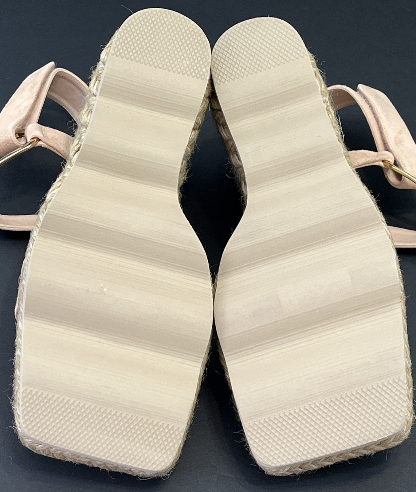 Good American Pale Pink Suede Gold Hardware Espadrille Wedge Sandals NEW Size 10