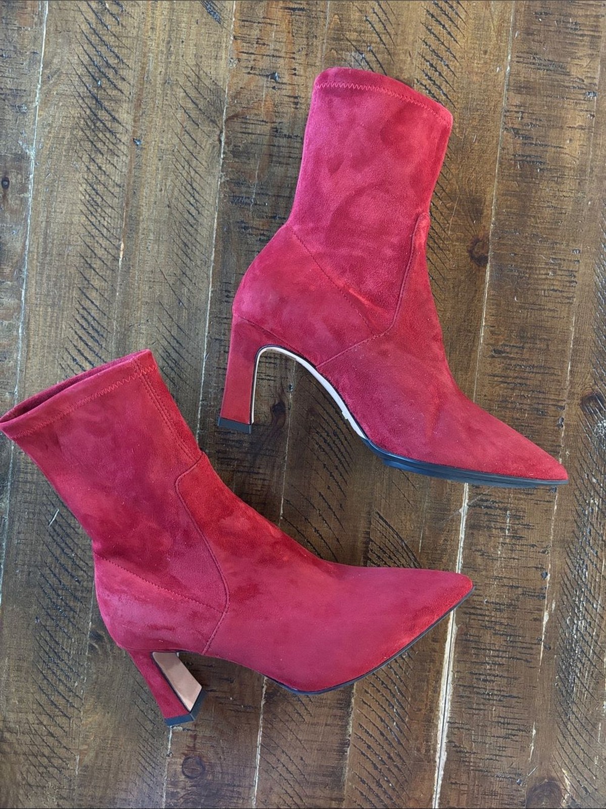 Scarlett Chase Portia 75 Stretch Booties in Red Suede Womens Size 6