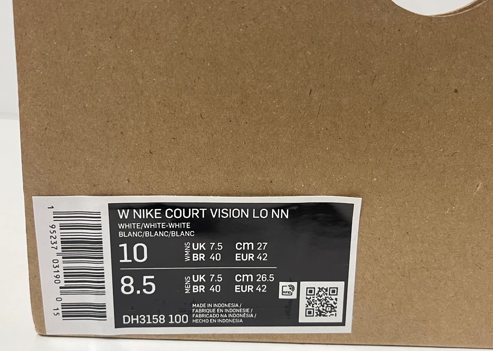 NIKE WOMEN COURT VISION LOW NN DH 3158 100 WHITE SIZE 10