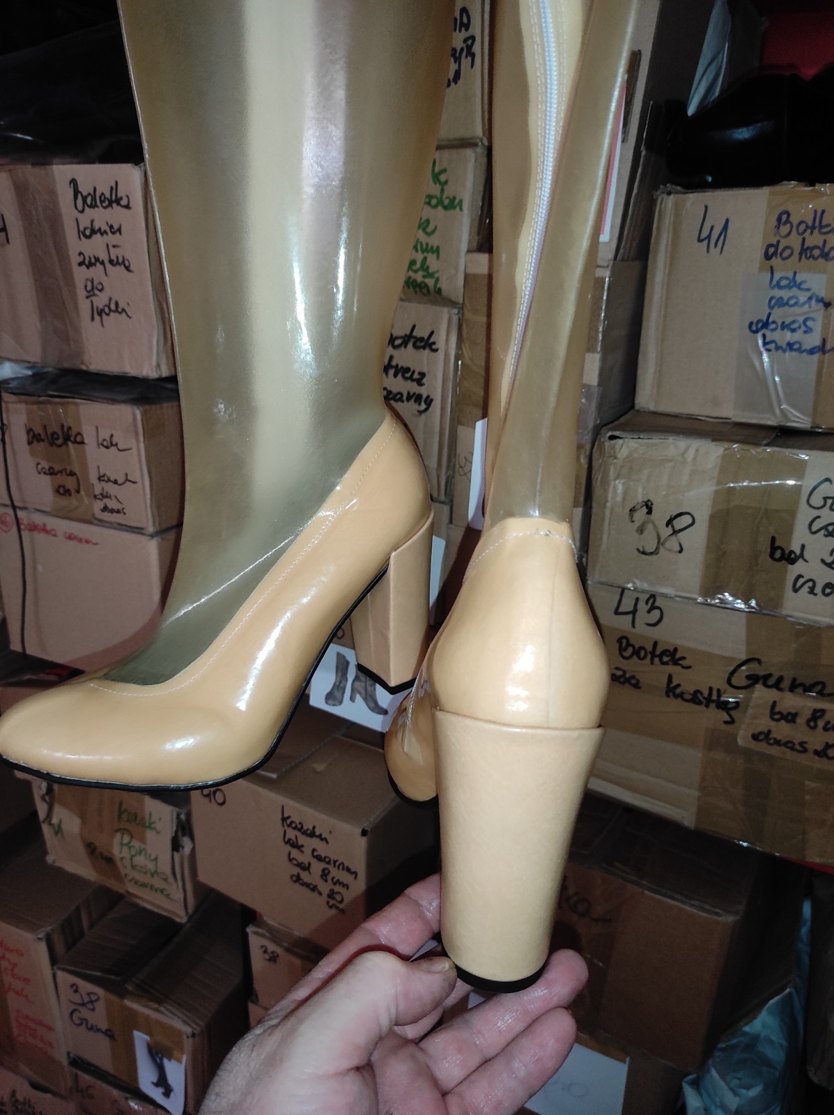 Handmade Rubber Boots Knee High Many Colours Heel 11cm Block – 41-47