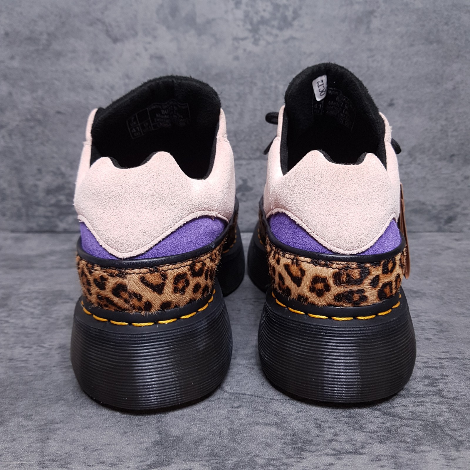 DR. MARTENS Buzz 5 Eye Fur Suede Shoes Womens Size 8 Leopard Print Pink LA004