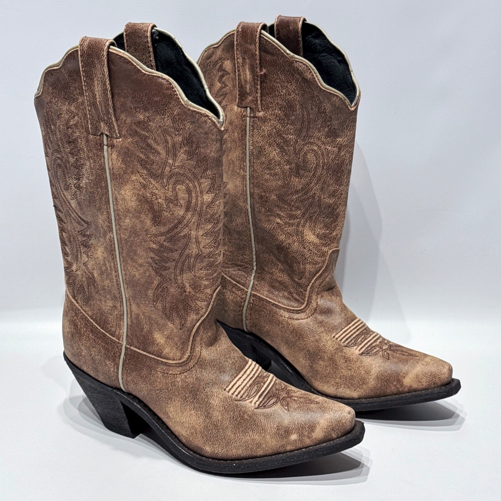 NWOB Rockin’ Country Brown Leather Cowgirl Western Boots Snip Toe Women Size 7M