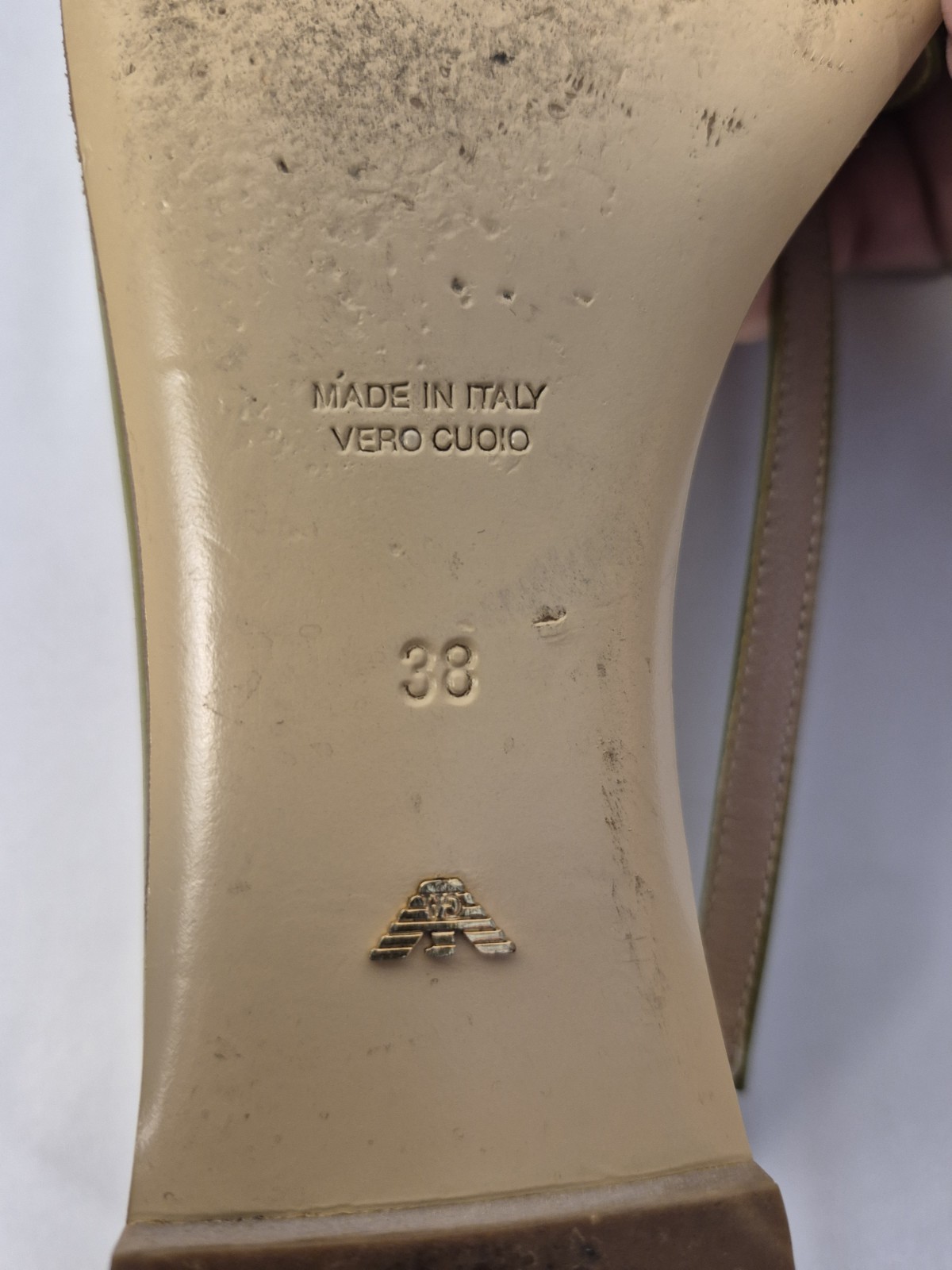 Emporio Armani Green Leather Pointed Toe Slingback Flats Bow Made In Italy Sz38