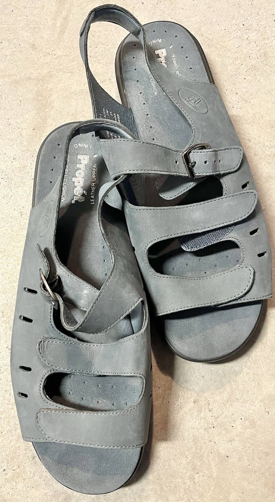 Propet Women’s Leather Breeze Walker Blue Strappy Sandals Memory Foam Sz 13x(2E