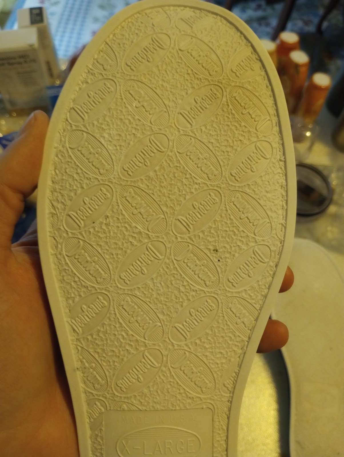 Vintage DearFoams Navy Floral Slippers Slip On Open Back Peep Toe XL 9.5/10.5