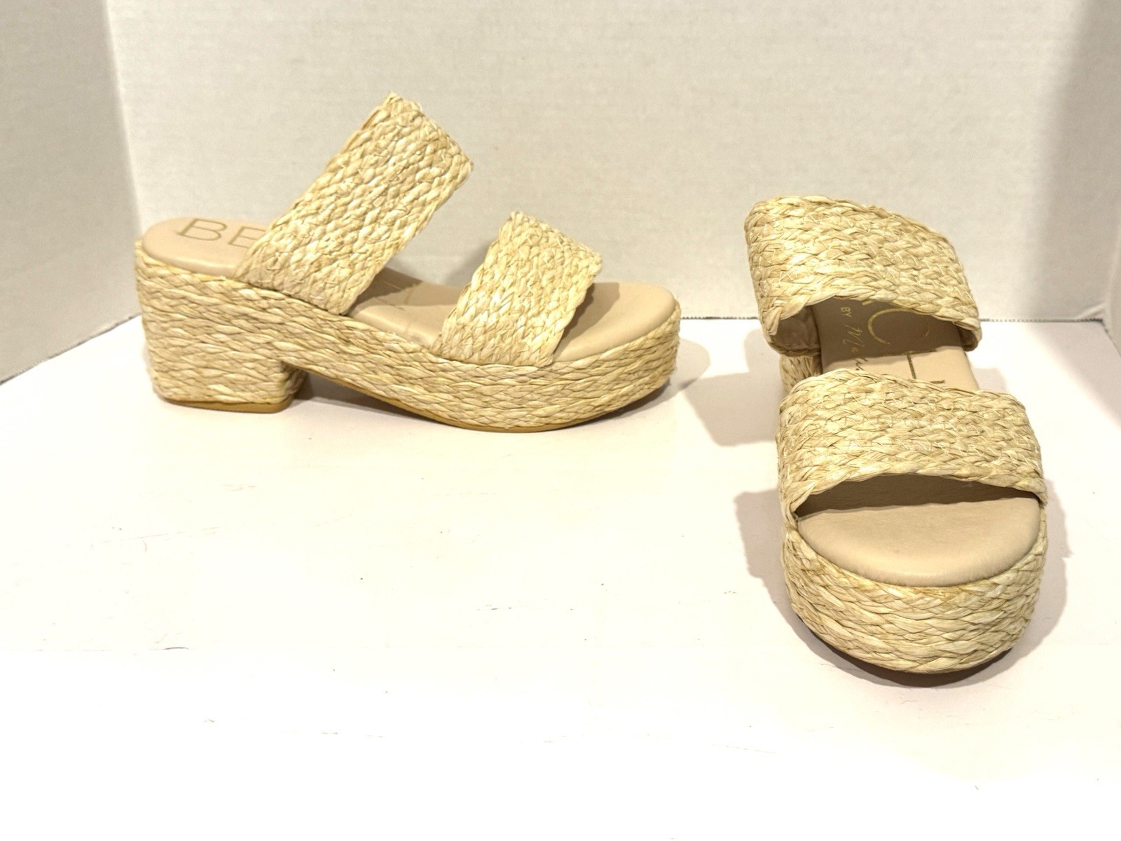 Matisse Raffia Platform Sandals Women’s Block Heel Slides Size 8 US NEW!