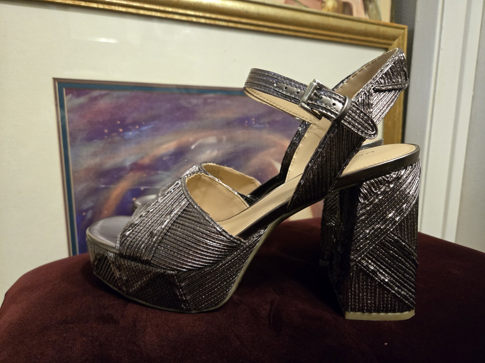 Marc Fisher Women’s Seleny Metallic High Block Heel Platform Sandals Size 9