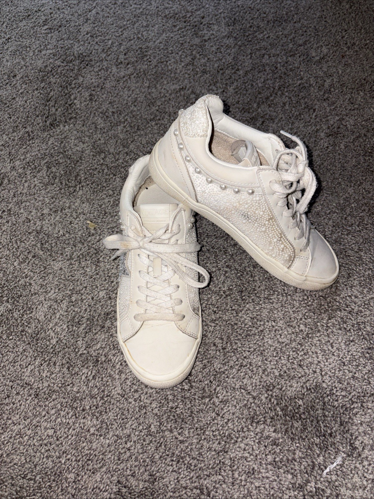 Prescila White Beaded Rhinestone Vintage Havana Sneakers Size 8