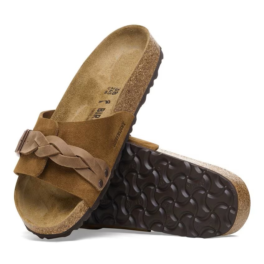 BIRKENSTOCK OITA BRAIDED MINK BROWN MEDIUM/NARROW WIDTH SUEDE SANDALS