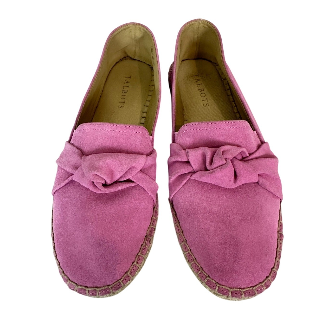 Talbots IZZY Pink Suede Espadrilles Knot Detail Slip-On Flats Size 7.5