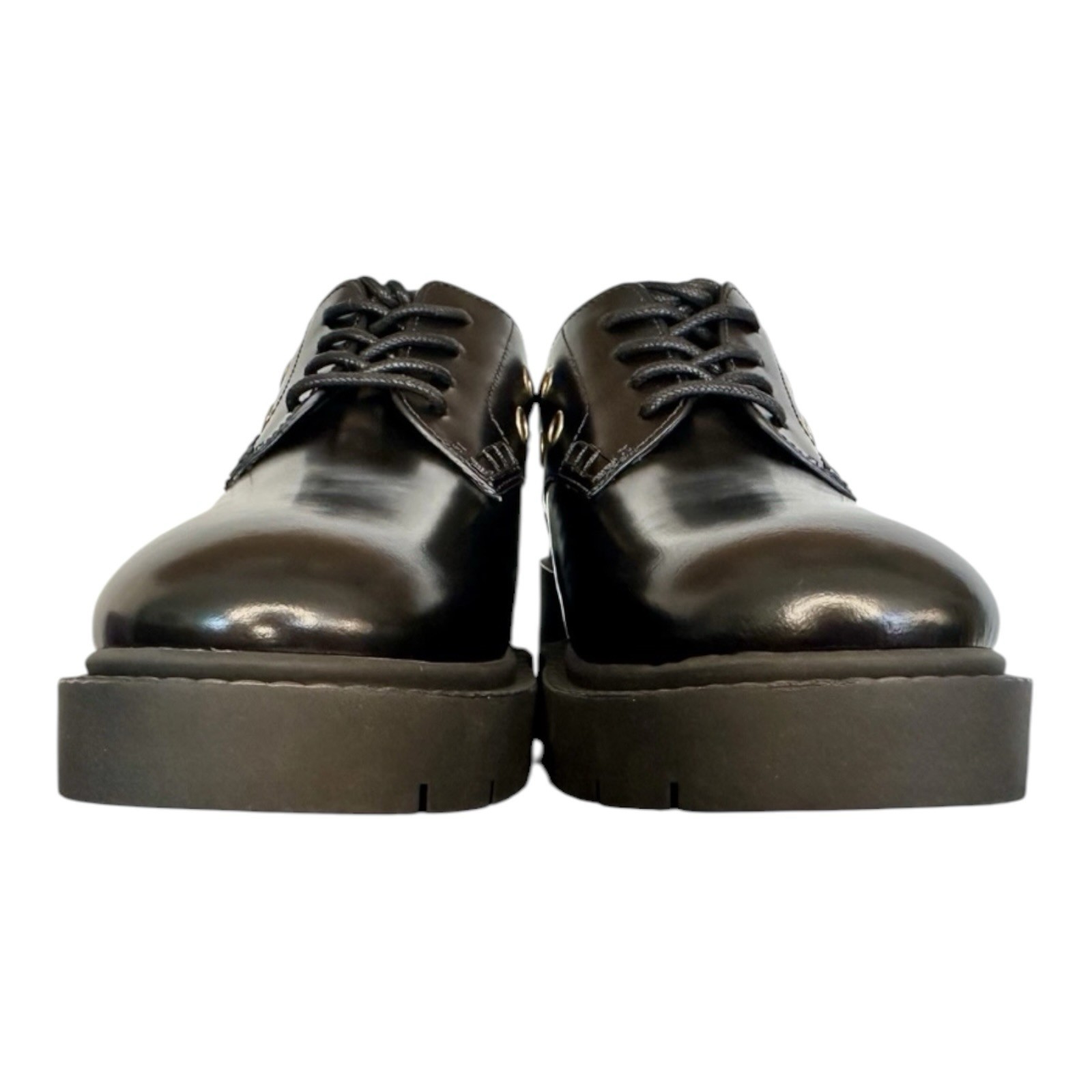 Coach Women’s Black Leather Platform Derby Oxford Shoes Gold Grommet Chunky Heel