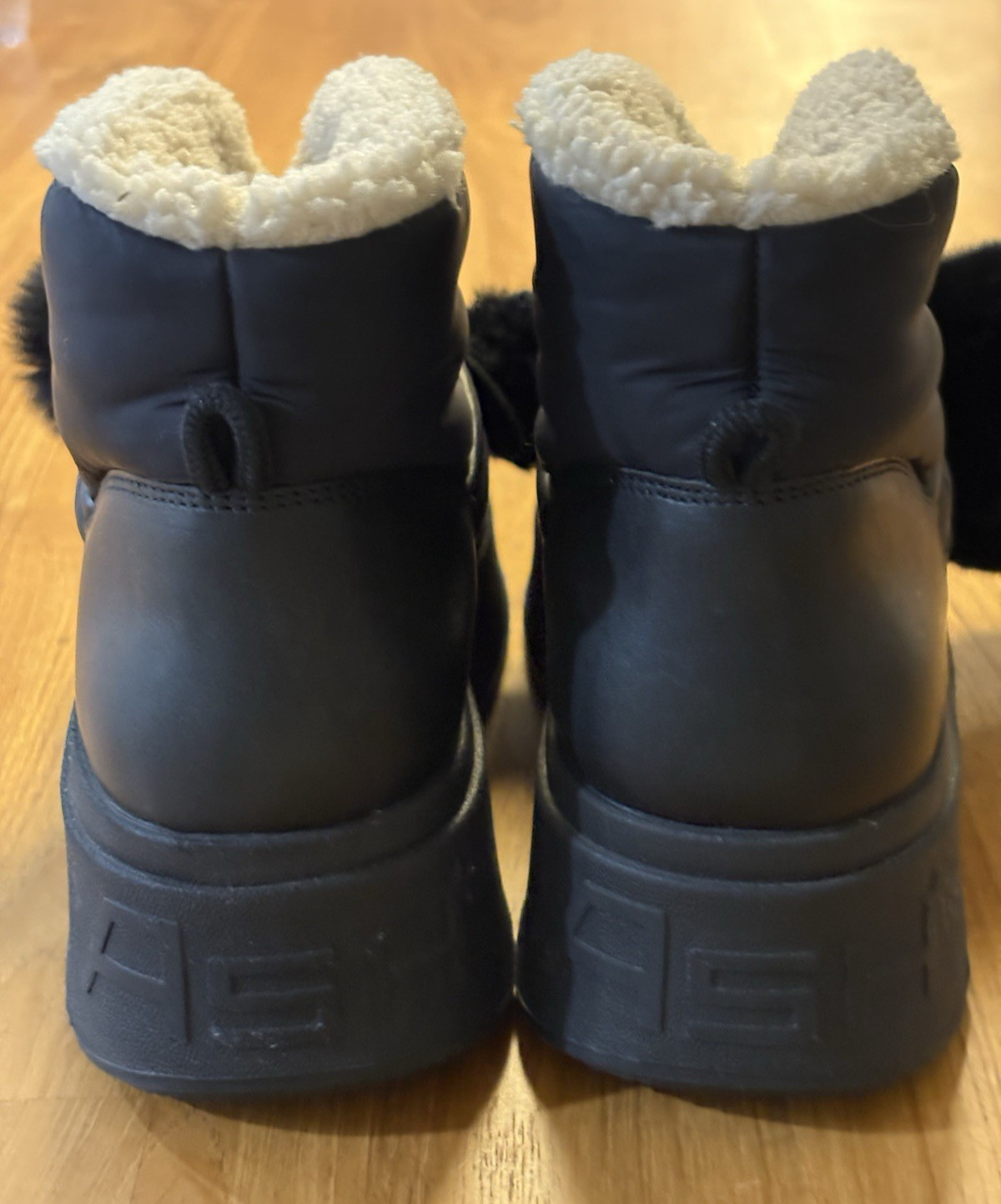 ASH Mini Black Faux Fur Pom Pom Platform Ankle Booties US 7.5-8 EU 38 NWOB