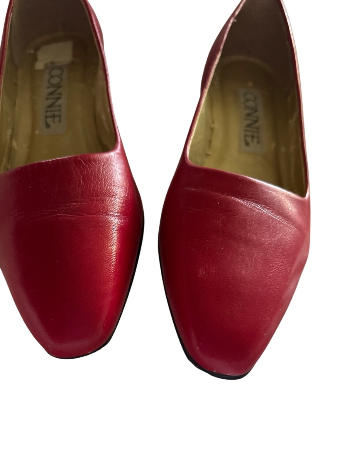 Vintage Red Leather Low Block Heel Pumps Size 5.5B Made In Brazil By Connie