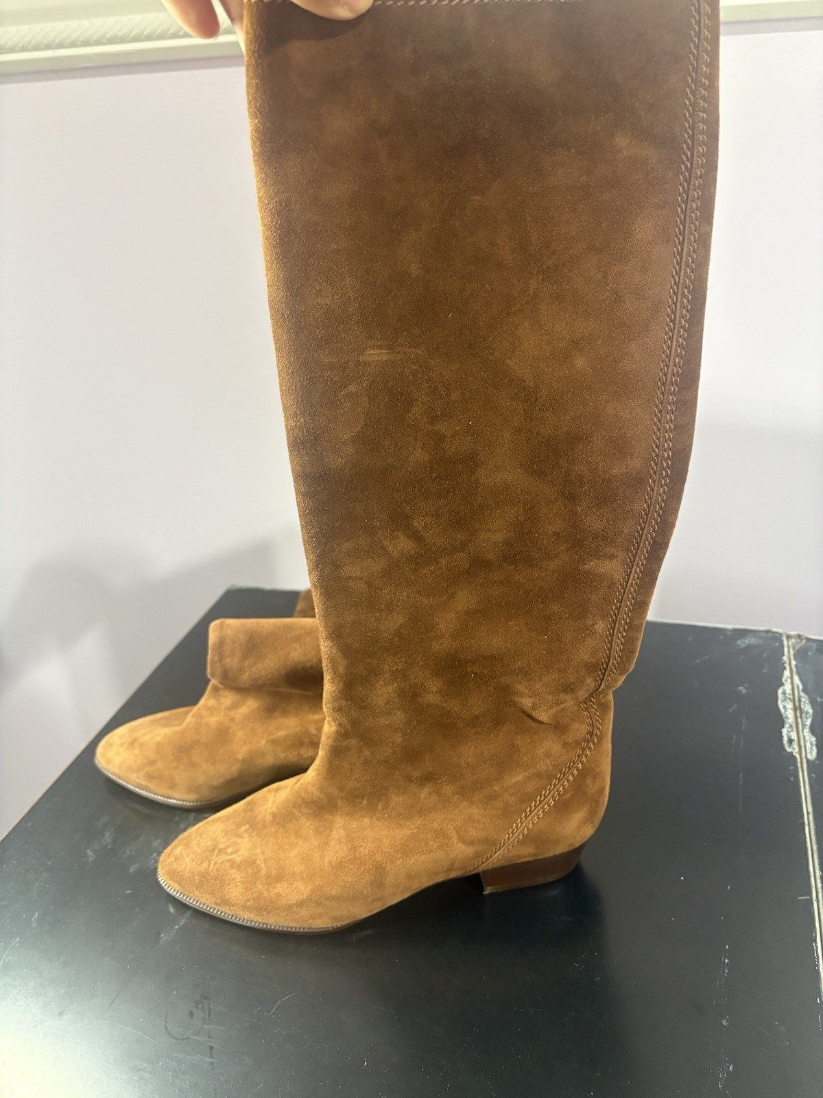 AG Women’s Brown Suede Knee High Boots Pull On Pointed Toe Made in Italy 7.5B