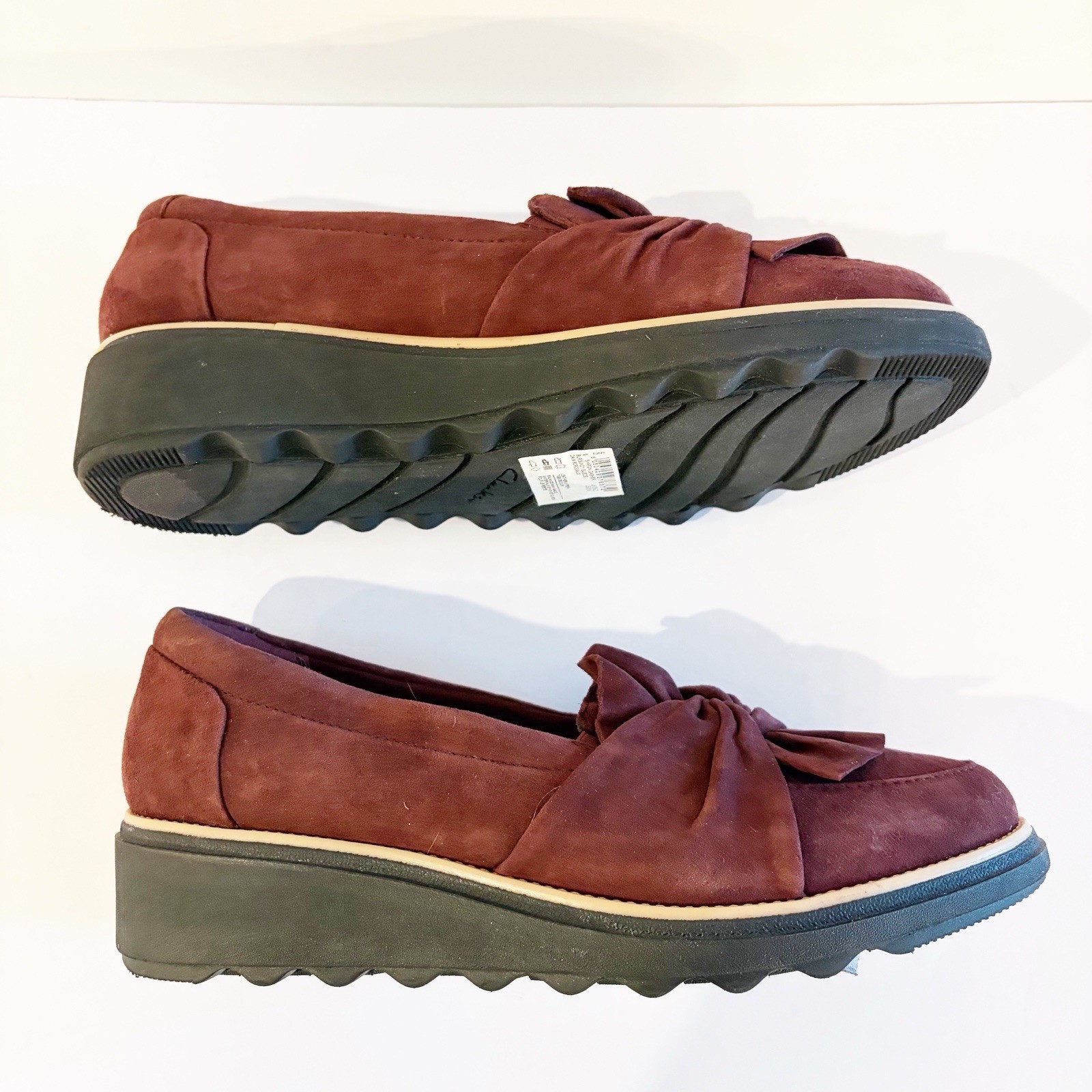 Clarks Burgundy Red Suede Sharon Dasher Knot Detail Slip-on Loafers Flats 8M NEW