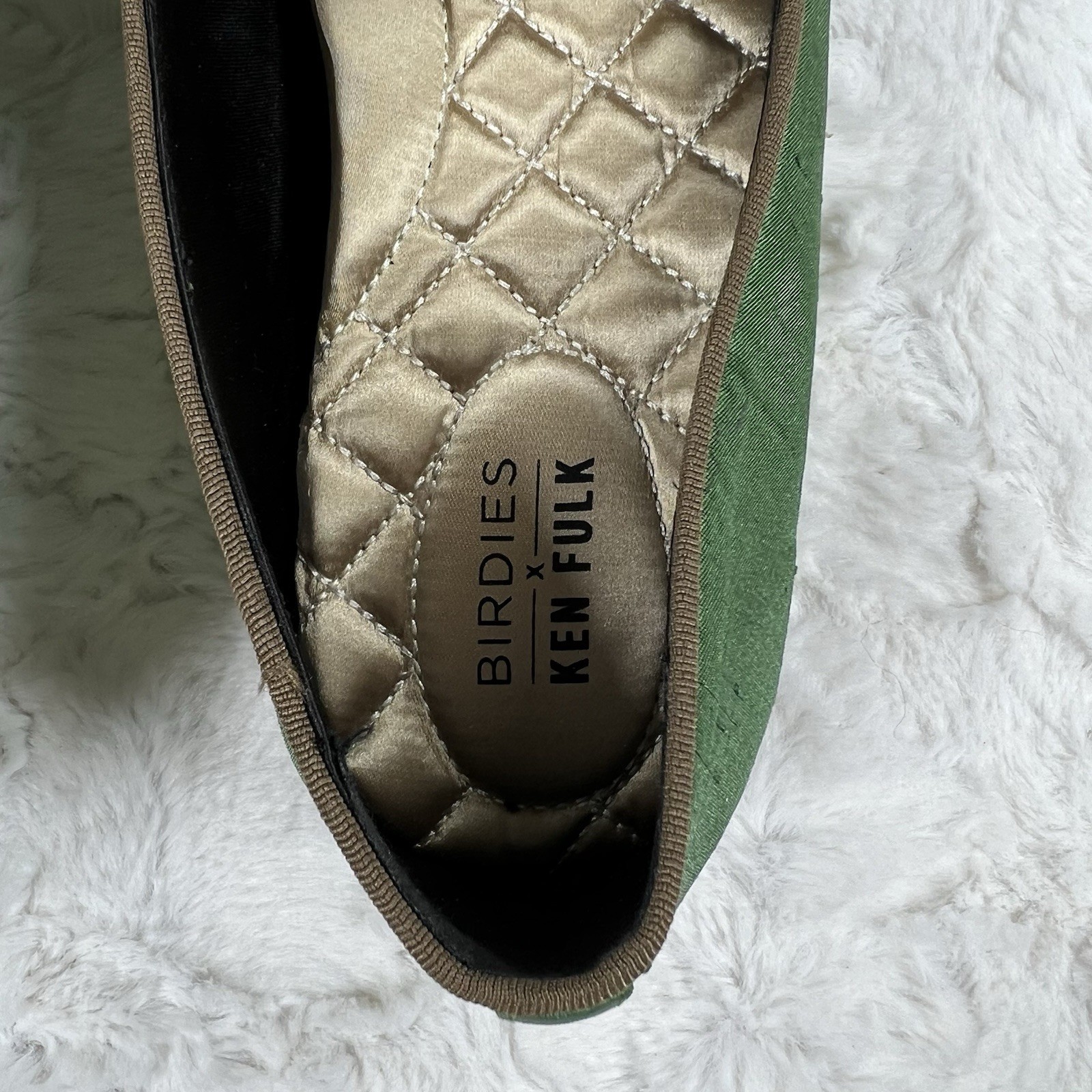Birdies x Ken Fulk Leopard Satin Slipper Shoes Flats Women 9.5 Emerald Green Art
