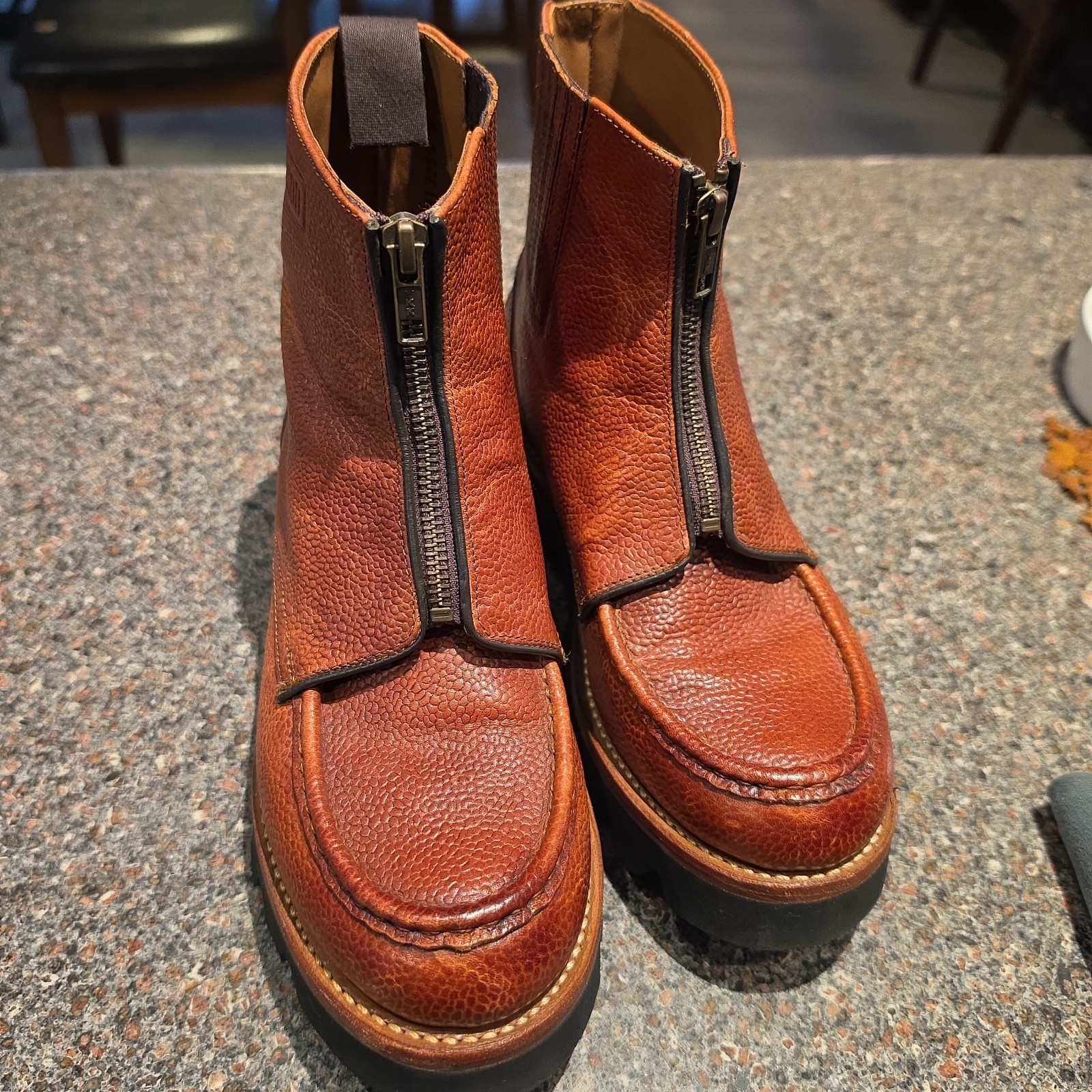 Grenson Simone Wmns Boots RARE UK5 US8.5 Front Zip Brown Country Leather $395