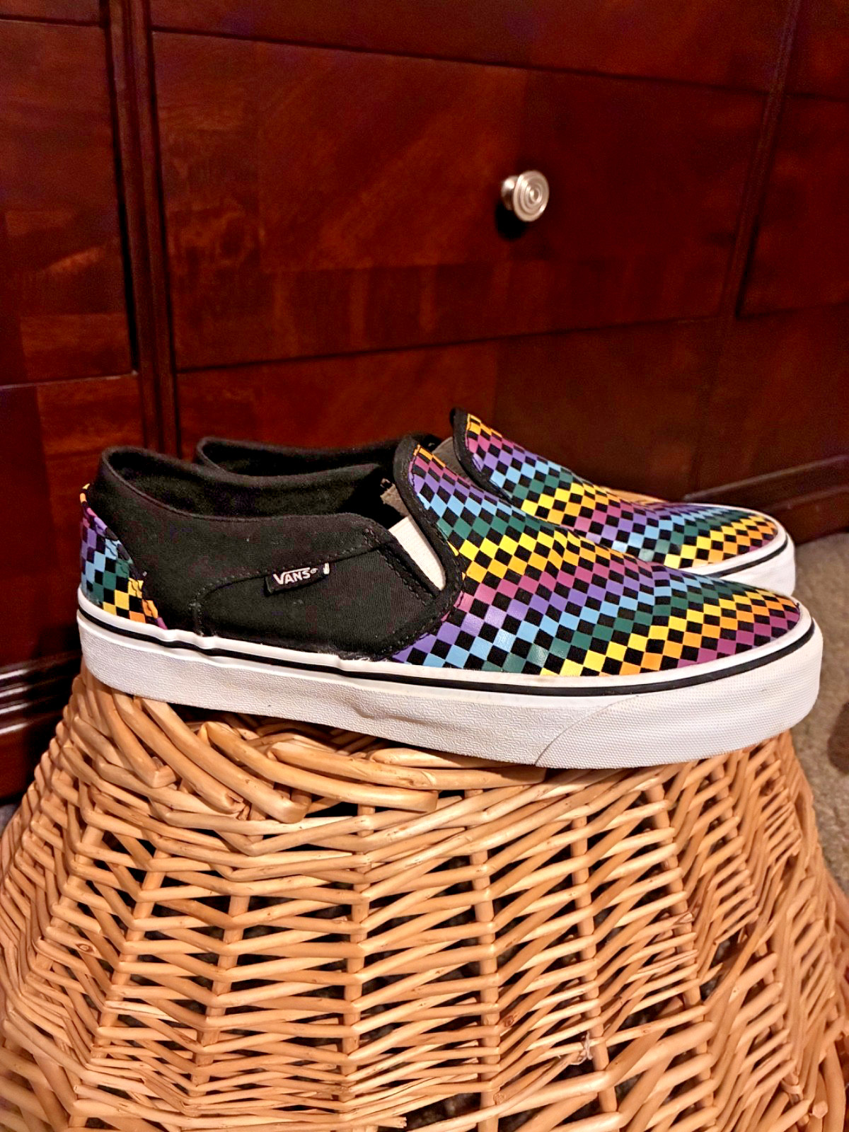 Van slip on shoes multi color check Womens 10