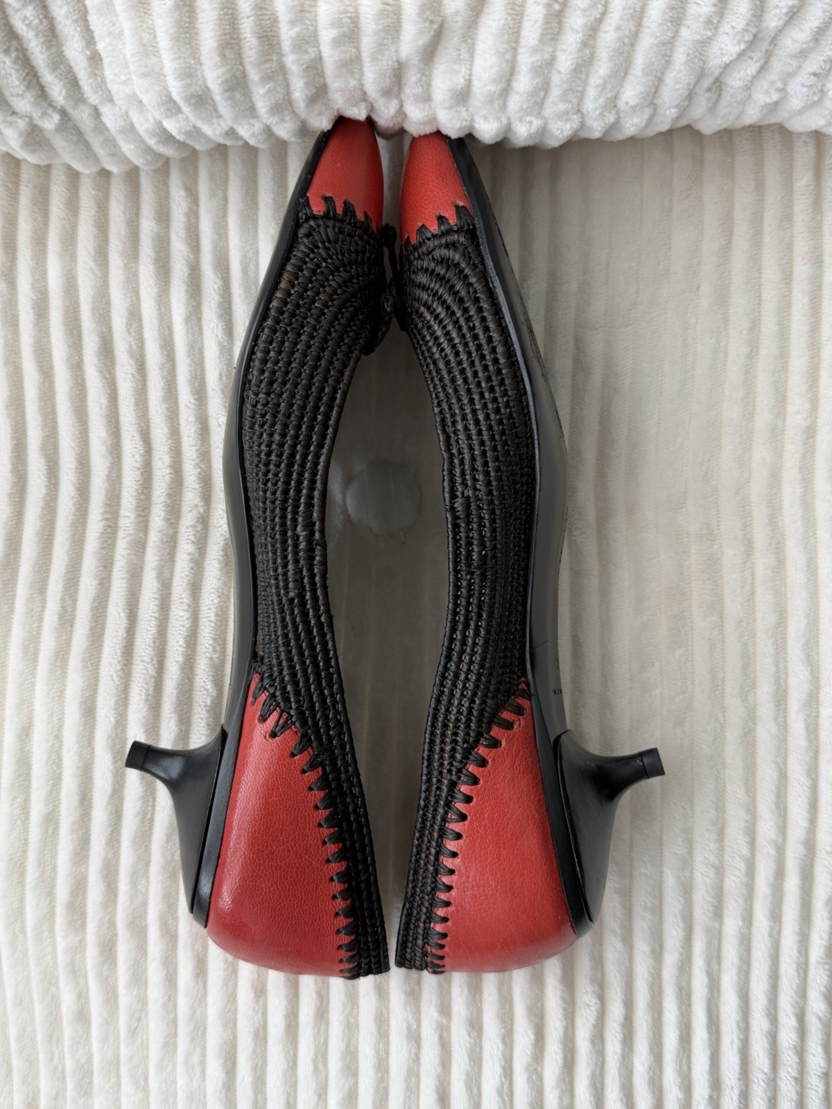 Bottega Veneta Resort 2014 Black Raffia & Leather Low Heel Pumps