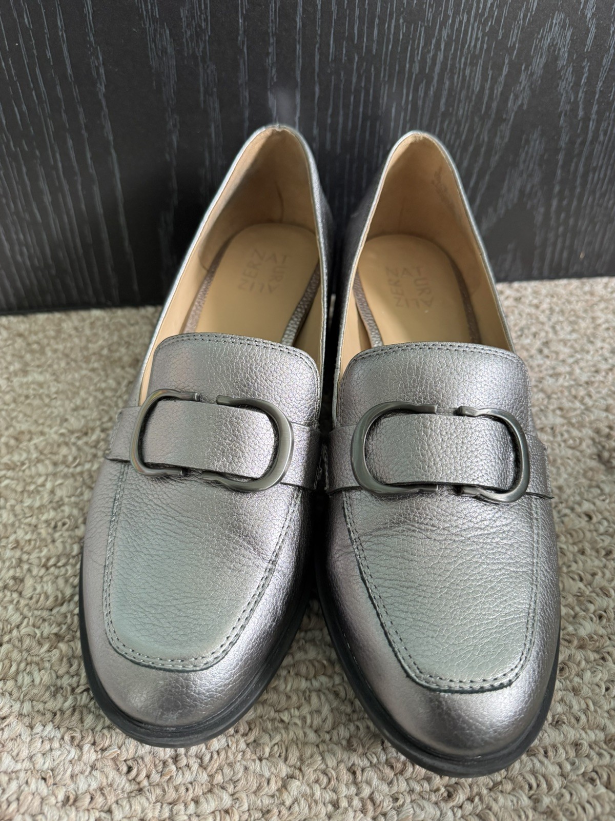 Naturalizer Women’s Pewter Metallic Leather Loafers Horsebit Comfort Shoes 10W