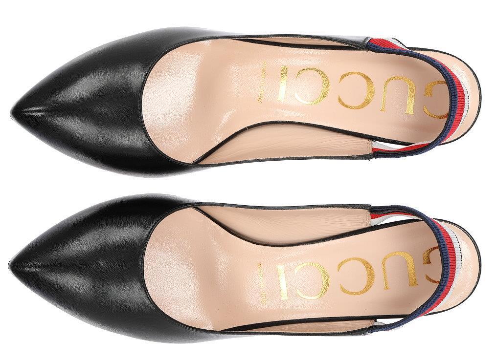 NEW GUCCI WEB SLINGBACK BLACK LEATHER 3.25″ HEELS PUMP SHOES 36/US 6