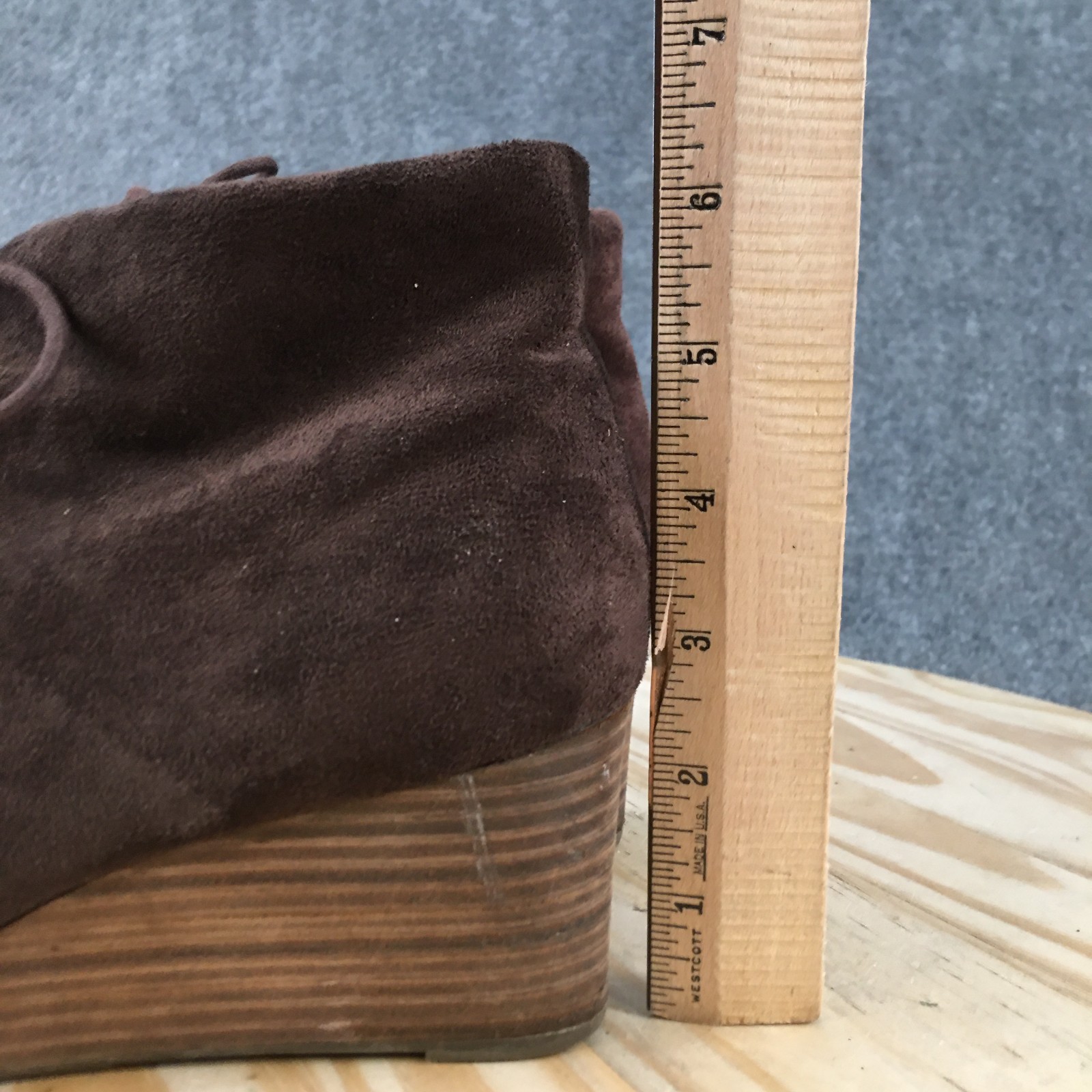Dr. Scholl’s Boots Womens 9.5 M Dakota Ankle Bootie Brown Fabric Wedge Heels