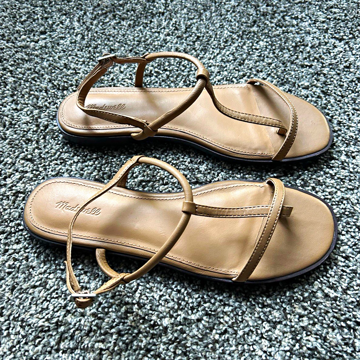 Madewell Women’s Beige Leather Strappy Flat Sandals Ankle Strap Buckle 8