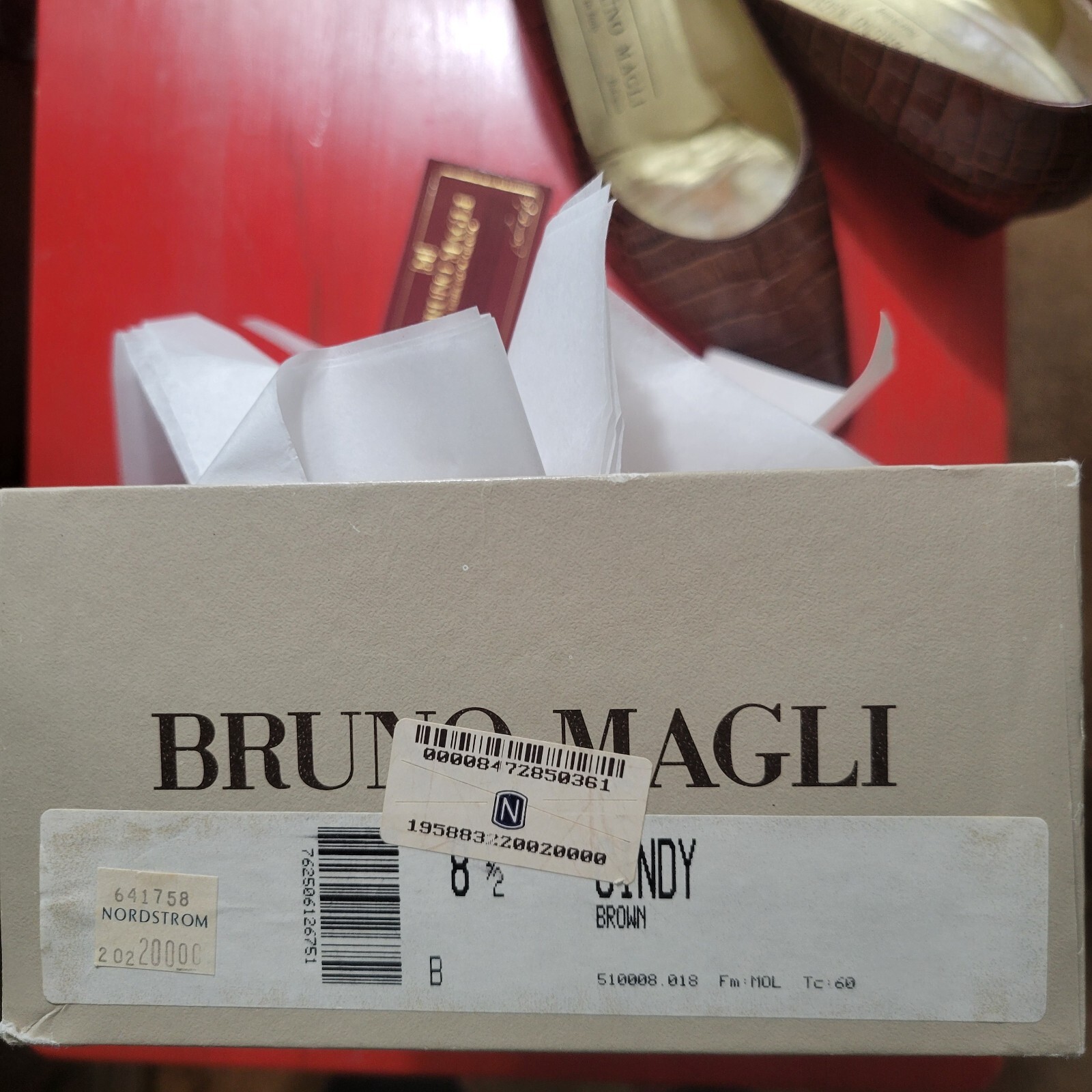 Vintage Bruno Magli Women Pumps Brown Embossed Reptile Print 2.5 In Heel Sz 8.5B