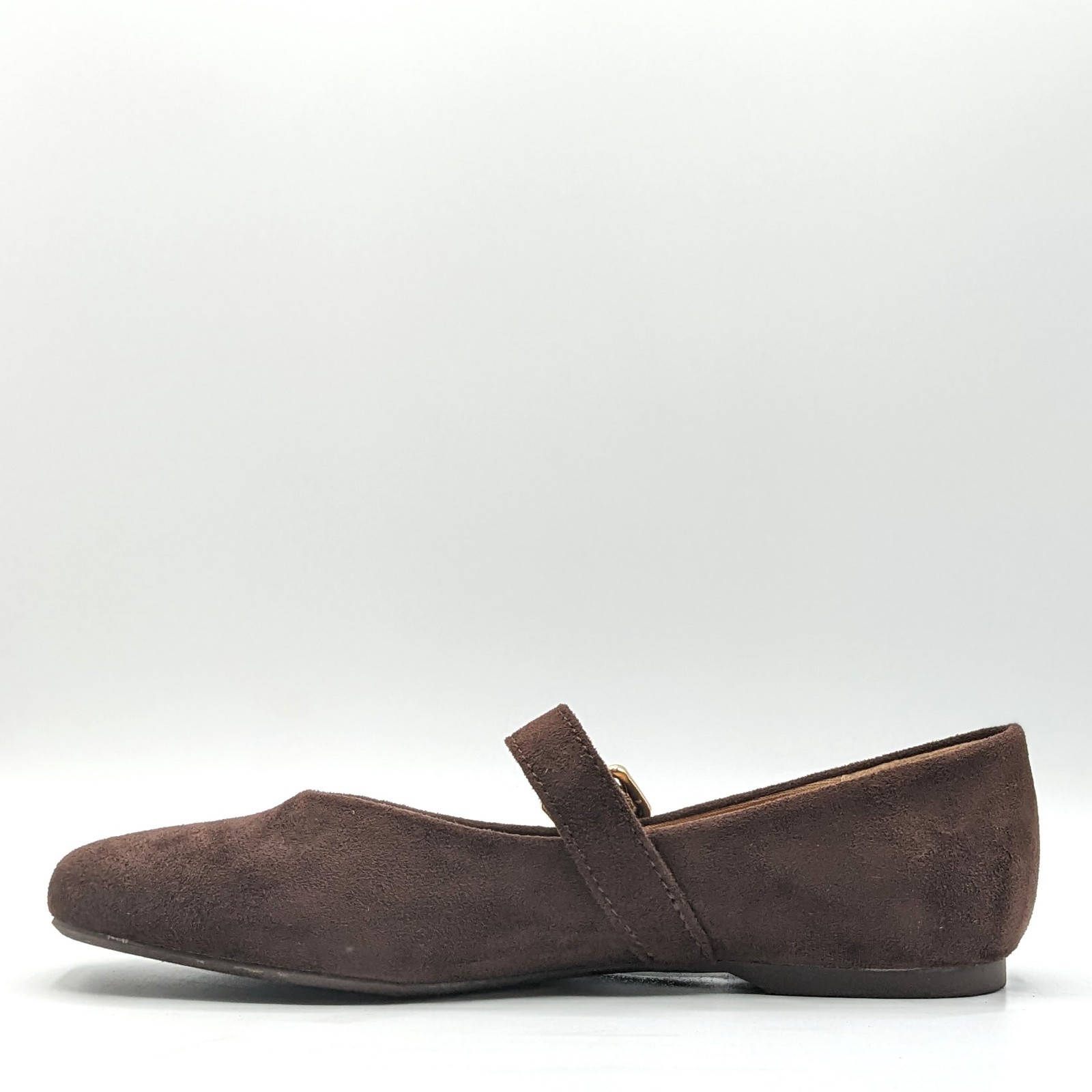 dv by Dolce Vita “Ballet Flat” Faux Suede Brass Buckle Foam Insole (Brown) NEW