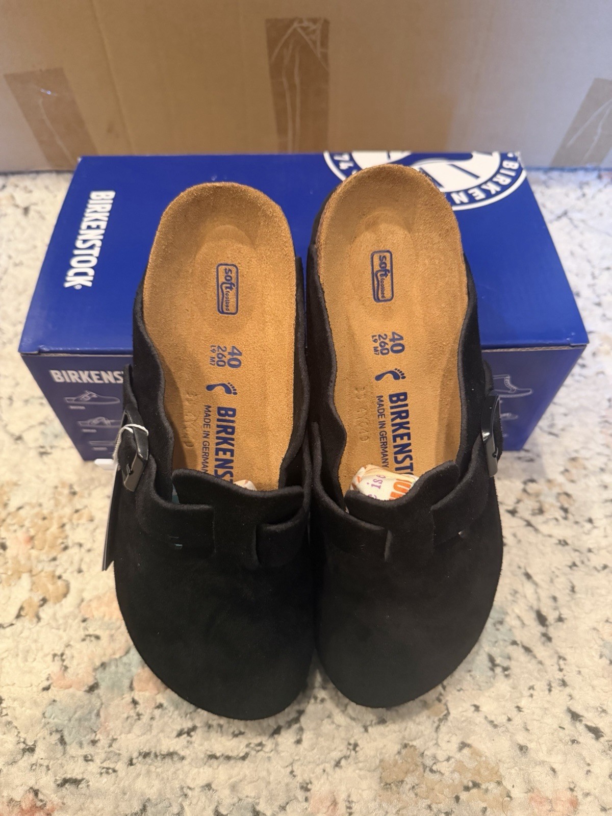 Birkenstock Boston Soft Footbed Black Suede Size 40