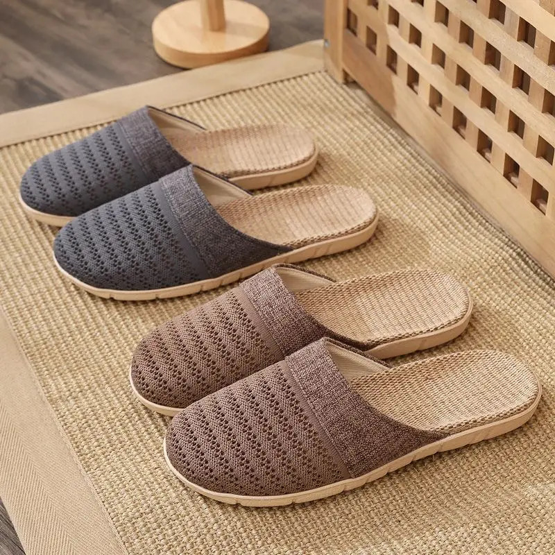New Oriental Flax Slippers For Women Summer Indoor Home Summer Wooden Floor Slip