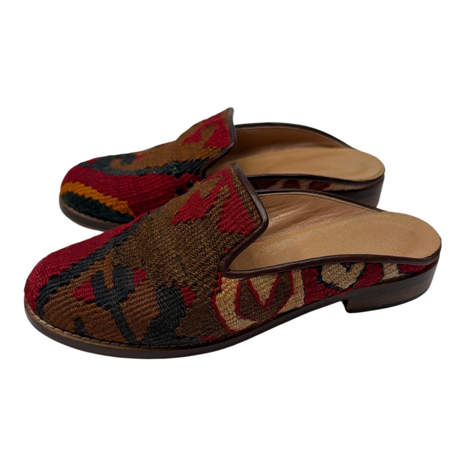Mules Kilim Smoking Shoes Women SZ 3 Tapestry Leather Wool Textile Turkish