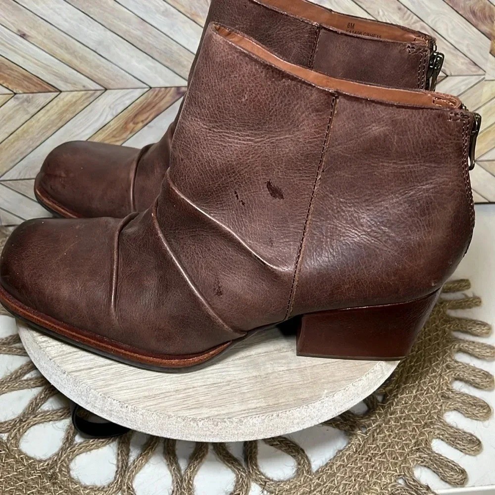 Kork Ease Brown Leather Kissel Ankle Boots Wrinkle Slouch Block Heel 6M Comfy