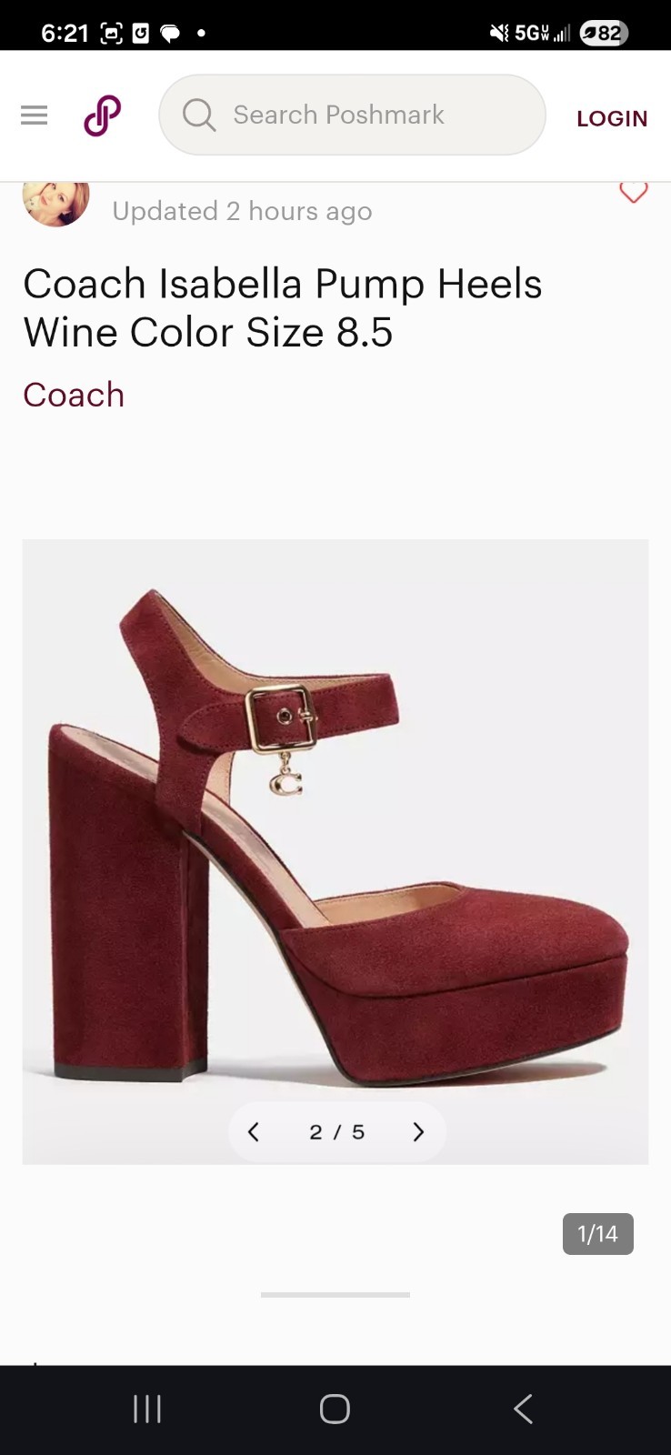 Coach Isabella Pumps Wine Suede Closed Toe Ankle Strap Buckle US 8.5B