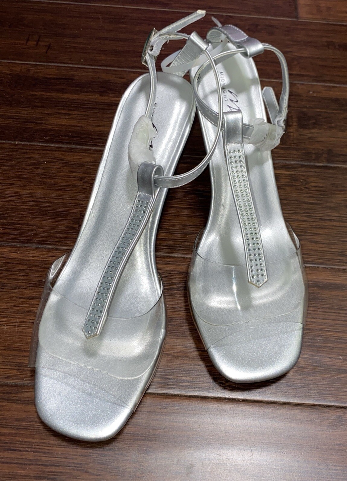 Clear Lucite Heels Strappy Sliver Bridal Shoes Open Toe T Strap Cocktail Party 9