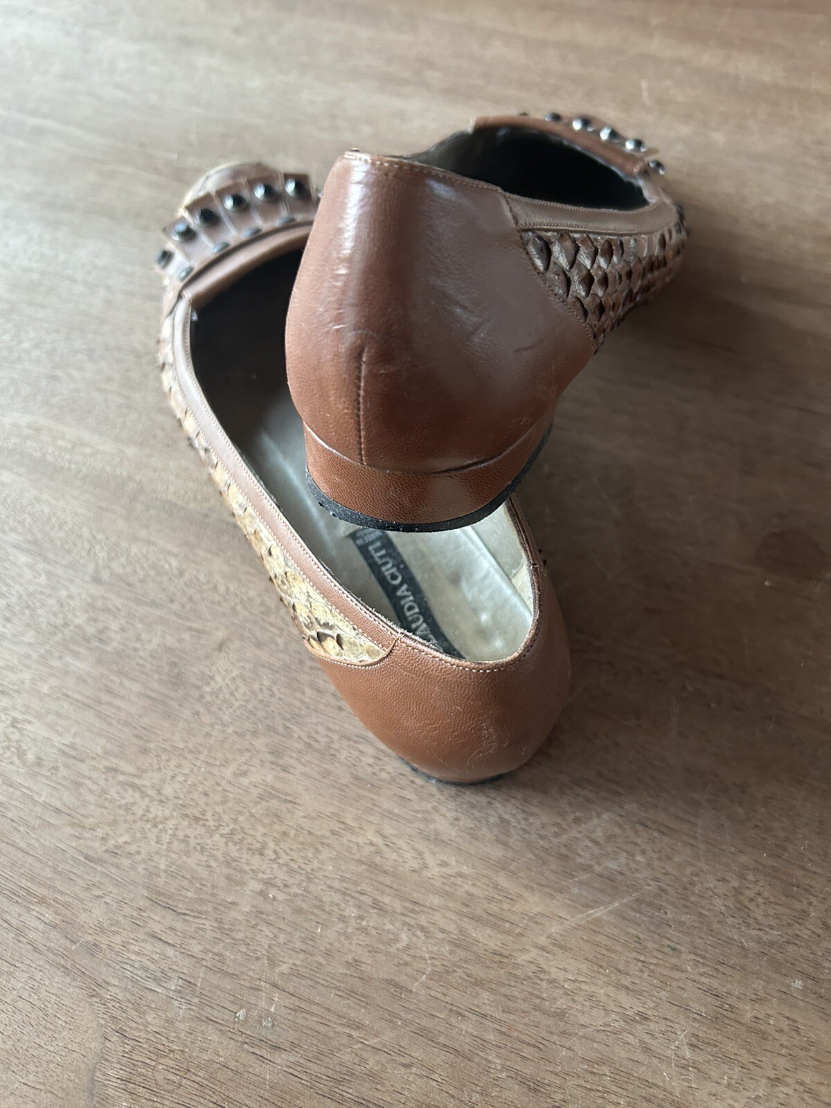 ITALIAN DESIGNER CLAUDIA CIUTI NATURAL SNAKESKINBLK JEWELS& METAL GROMETS LOAFER