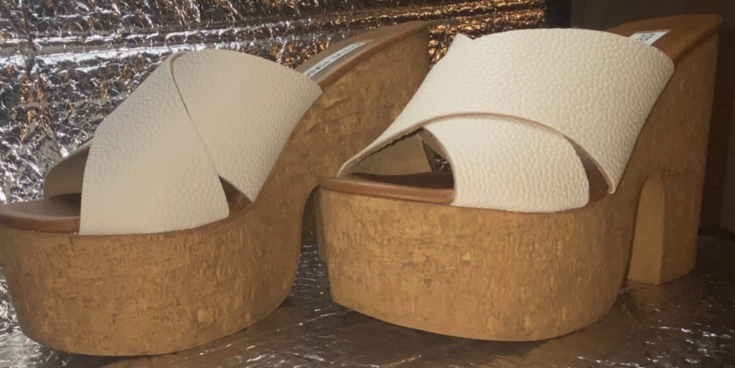 STEVE MADDEN Beige Brown Synthetic Strappy Block Slip On Sandals Women’s US 6